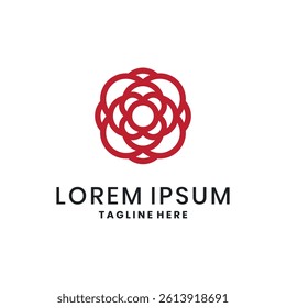 Minimalist red rose logo with geometric abstract shapes
