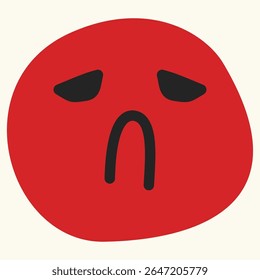 Minimalist red sad face in doodle style, representing emotional distress and mental health struggles. Ideal for therapy visuals, mood charts, and educational materials