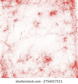 The minimalist red splotchy texture on a clean white background creates an artistic impression like paint splatters or microscopic cells.