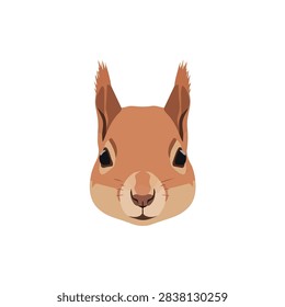 Minimalist red squirrel head vector illustration with ear tufts isolated on white background