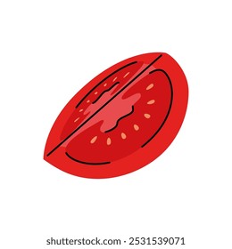 Quarto de tomate vermelho minimalista no estilo de desenho à mão doodle. Alimentos saudáveis