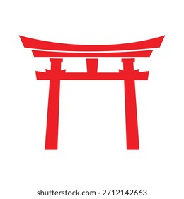 Ilustración vectorial roja minimalista de la puerta de Torii en estilo plano sobre un fondo blanco