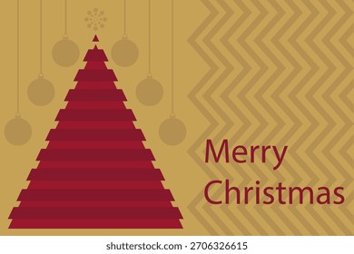 Árbol de Navidad de triángulo rojo minimalista sobre un fondo abstracto con espacio para texto. Tarjeta de felicitación de vacaciones perfecta para el año Nuevo, Anuncios de Navidades, invitaciones y promociones de temporada
