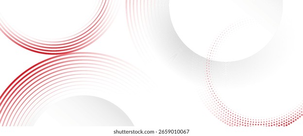 Plano de fundo abstrato minimalista em vermelho e branco com pontos de meio-tom e linhas de gradiente curvas. Design moderno e limpo, ideal para uso em negócios, tecnologia ou apresentação.