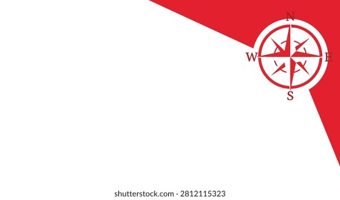 Minimalist Red and White Background with a Compass Rose Icon and Ample Copy Space for Navigation