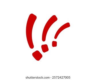 Minimalist red wifi signal icon featuring three curved lines on a plain backdrop. ideal for technology-related use.
