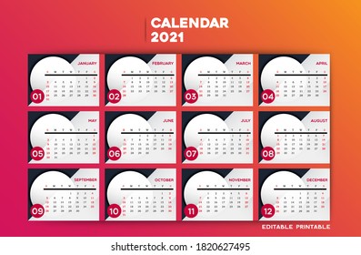 Minimalist reddish Colour Abstract Elegant Desk calendar template 2021 Premium free Vector. Corporate and business calendar.