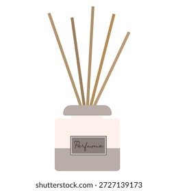 Garrafa difusora de junco minimalista com varas de madeira para aromaterapia. Adequado para clip-art, adesivos, ilustração de design plano, etc