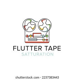 Minimalist reel-to-reel tape deck one line logo design. Modern line art, vector, graphic, icon, illustration