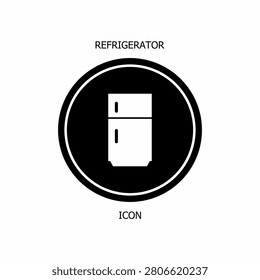 Minimalist refidgerator icon displayed inside a black circular badge.