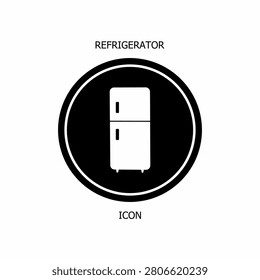 Minimalist refidgerator icon displayed inside a black circular badge.