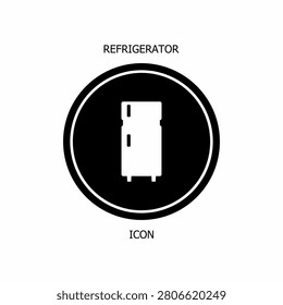 Minimalist refidgerator icon displayed inside a black circular badge.