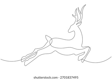 Minimalist Reindeer Continuous One Line Art Drawing. Flying Deer Sketch for Christmas and Winter Design. Editable stroke	