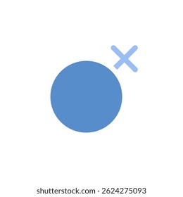 Minimalist rendering of a blue circle with a blue cross indicating cancellation