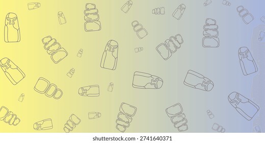 A minimalist, repeating pattern of outline drawings of Mandalorian helmets and stacked stones on a gradient background.