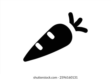 A minimalist representation of a black carrot with a smooth shape and two cut lines on a white background. It captures the essence of root vegetables in a modern style.