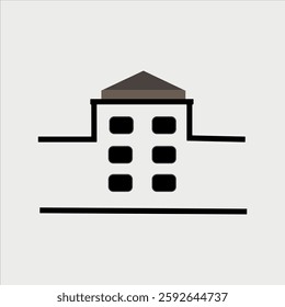 Minimalist representation of a building using clean lines and simplified geometric shapes, evoking modern architectural concepts and abstract design aesthetics.