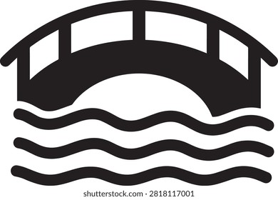 Minimalist representation of a classic arch bridge over calm, wavy water, ideal for travel or nature designs