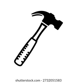 A minimalist representation of a claw hammer, defined by its bold silhouette style, conveys its purpose clearly.