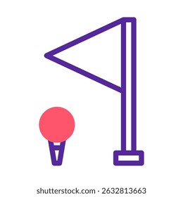 Representação minimalista de uma configuração de golfe com distintivo bandeira e bola