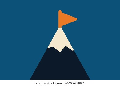 Minimalist representation of a mountain showing a flag highlighting achievement and goal completion.