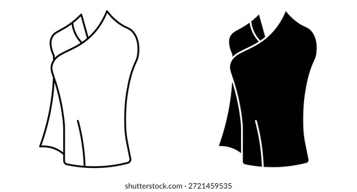 minimalist representation of a scarf, shown in both outline and solid silhouette forms.