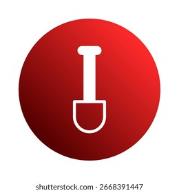 Representação minimalista de uma pá exibida dentro de um círculo vermelho fornecendo um ícone de construção simples e em negrito