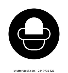 Representação minimalista de uma cartola dentro de um círculo preto criando um logotipo isolado como ícone