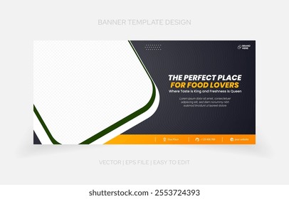 Minimalist restaurant banner template with clean layouts, vibrant accents, and editable elements for custom branding.
