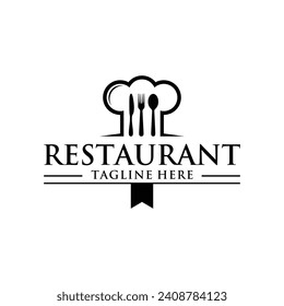 Minimalist Restaurant Logo Design. with Spoon Fork Knife And Chef Hat Vector