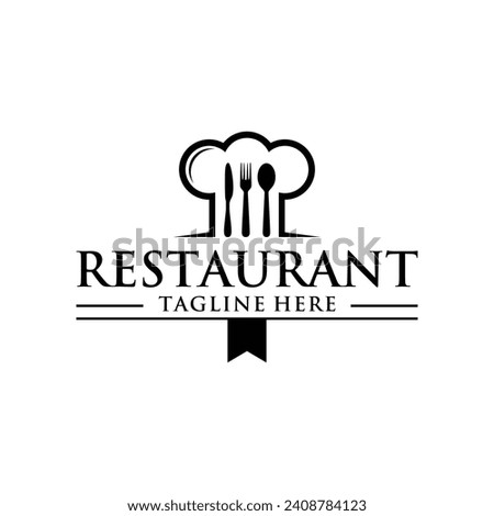 Minimalist Restaurant Logo Design. with Spoon Fork Knife And Chef Hat Vector