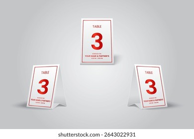 minimalist Restaurant Table Number 3 Reservation Card Mockup, Elegant Red Design