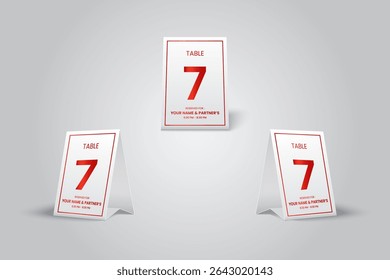 minimalist Restaurant Table Number 7 Reservation Card, Elegant Red Design