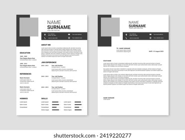 Diseño de currículum minimalista y diseño de letras de portada. Plantilla cv de reanudación profesional. Ilustración del vector