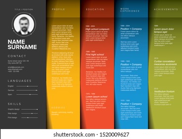 Minimalist resume cv template with colorful stripes