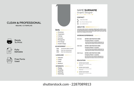 Minimalist resume cv template with nice typography