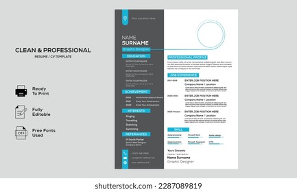 Minimalist resume cv template with nice typography
