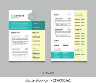 Minimalist Resume and CV Vector Template for Job Application. Simple and Clean Design.