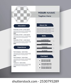 Minimalist resume interview curriculum vitae template with photo space