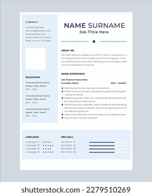 minimalist resume template design for your business with blue and white color