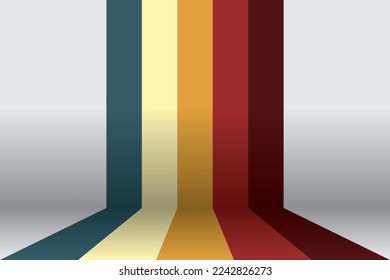 Minimalist Retro Abstract Light background. Blue, Yellow, and Red Stripes. Empty room with Colored Stripes. Vector EPS10 Graphic art design.