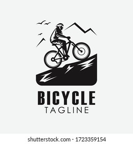 Minimalist retro bicycle, mountain bike, downhill sport logo design vector template