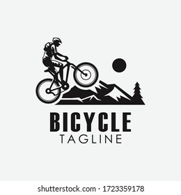 Minimalist retro bicycle, mountain bike, downhill sport logo design vector template