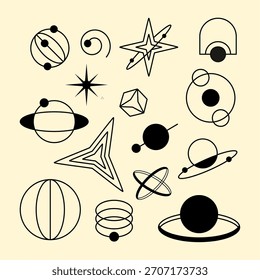Minimalist Retro Cosmic Geometry Line Art Elements Collection