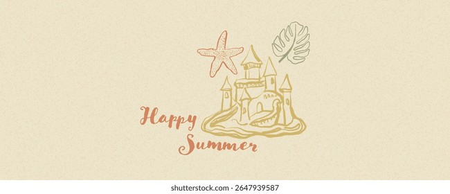 Minimalist Retro Illustration with Summer Vibes, featuring Hand Drawn Elements, Textured Background and Boho Aesthetic. Vector illustration