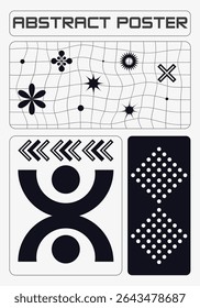 Minimalist retro poster with abstract geometric shapes. Brutalist and Y2K aesthetics. Modern design projects template. 