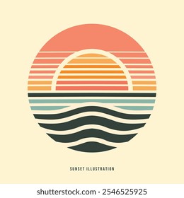 Minimalist Retro Sunset vector design illustration.