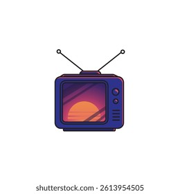 Minimalist Retro Television Vector with Sunset Aesthetic for Vintage Media and Pop Art Designs