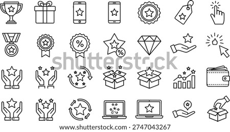 Minimalist reward icons, loyalty program symbols, achievement badges, gamification elements, recognition graphics, user engagement, quality assurance, incentive design, motivation tools