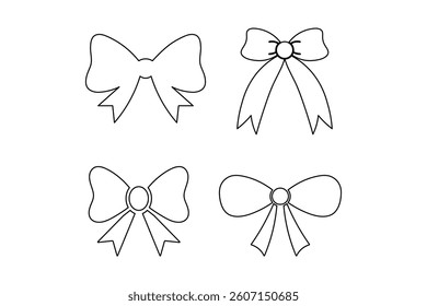 Minimalist Ribbon Knot Silhouette Vector Sets, decoration bow tie ribbon, bow black silhouette ribbon knot, black bow icons and symbols, black silhouette wedding ribbon
